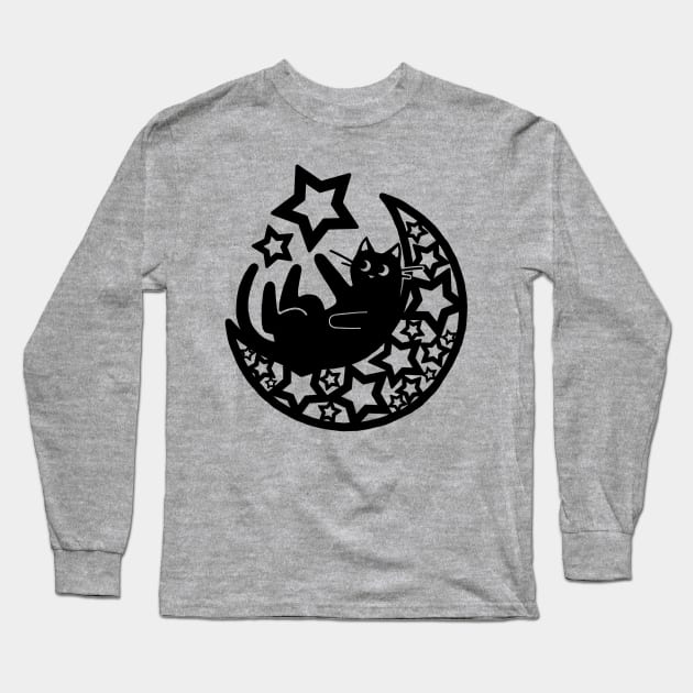 Starry Lunar Cat in the Moon Long Sleeve T-Shirt by NonDecafArt